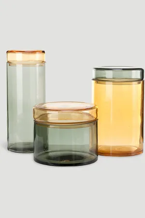 POLSPOTTEN Set Of Three Caps & Jars Multi Mix - Glassware Transparent One Size