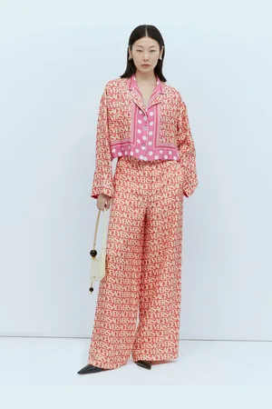 VERSACE Logo Print Silk Pantalon - Femme Pantalons It - 40
