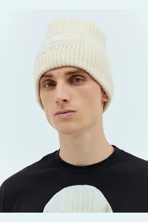Acne Studios Embellished Face Logo Beanie Hat - Homme Chapeaux Beige One Size