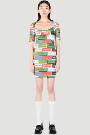 Kenzo Label Bodycon Midi Dress - Femme Robes Green M