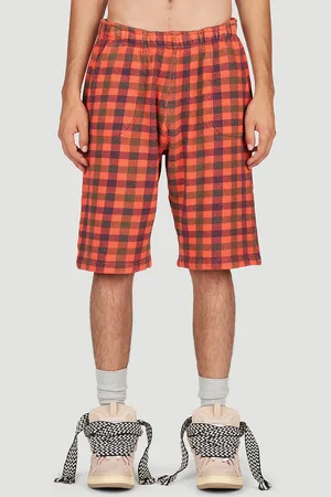ERL Check Print Fleece-jersey Bermuda Shorts - Homme Shorts Orange S