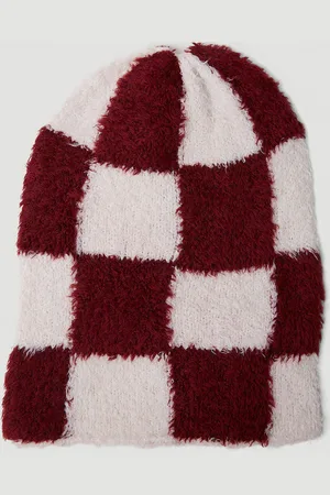 THE ELDER STATESMAN Mohawk Slouchy Check Beanie - Homme Chapeaux Burgundy One Size