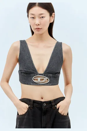 Diesel De-ellys-s Denim Crop Top - Femme Hauts Grey L