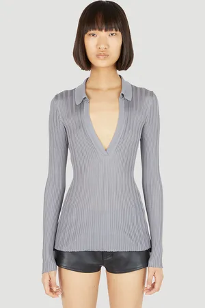 Durazzi Milano Silk Knit Polo Top - Femme Hauts Grey Xs