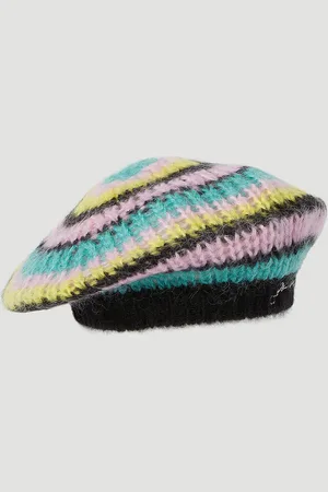 Ganni Striped Mohair Beret - Femme Chapeaux Multicolour One Size
