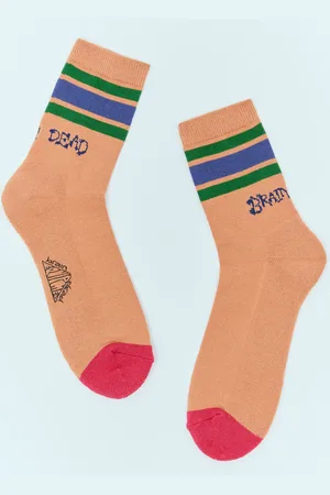 Brain Dead Logo Striped Quarter Socks - Homme Chaussettes Orange One Size