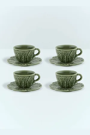 Bordallo Pinheiro Set Of Four Couve Coffee Cups And Saucers - Tea & Coffee Green One Size
