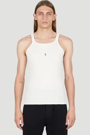Saint Laurent Logo Embroidery Rib Tank Top - Homme Hauts Beige Xs