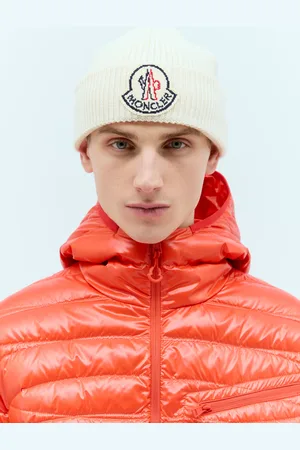 Moncler Logo Patch Beanie Hat - Homme Chapeaux Cream One Size