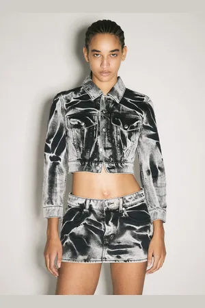 Alexander Wang Blade Logo-embroidery Denim Trucker Jacket - Femme Blousons Grey Xs