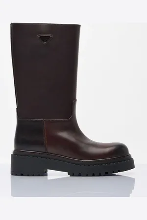 Prada Logo Plaque Leather Bottes- Femme Bottines Et Bottes Eu - 36