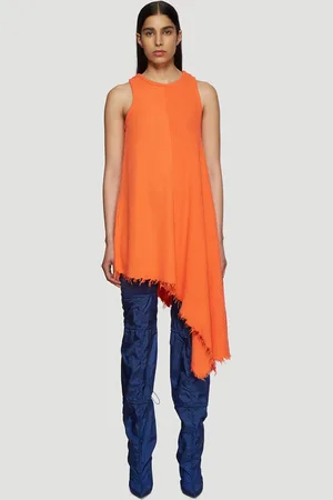 Unravel Project Asymmetric Ribbed Knit Tank Dress - Femme Robes Orange S