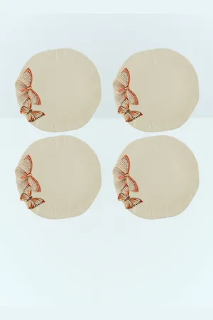 Bordallo Pinheiro Set Of Four Cloudy Butterflies Dinner Plates - Kitchen Cream One Size