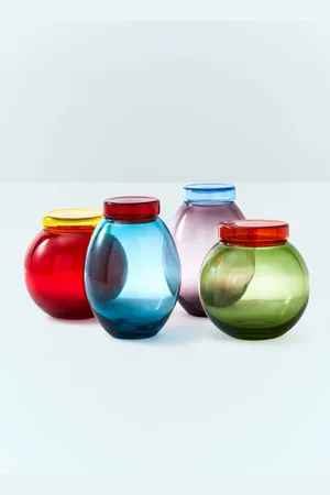 POLSPOTTEN Set Of Four Caps And Jars - Glassware Multicolour One Size