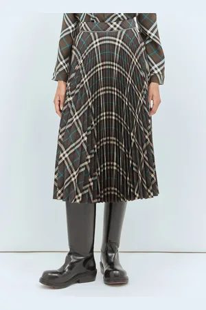 Burberry Pleated Wool-blend Skirt - Femme Jupes Green Uk - 06