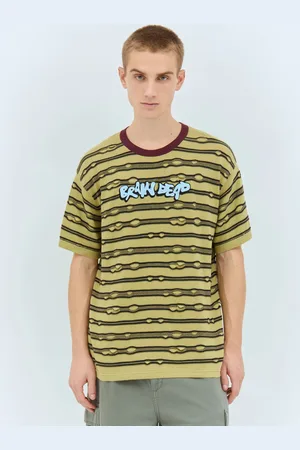 Brain Dead Embroidered Puckered Striped T-shirt - Homme T-shirts Green S