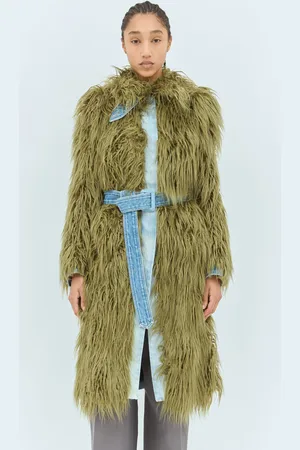 DRIES VAN NOTEN Faux Fur And Denim Coat - Femme Manteaux Green Fr - 34
