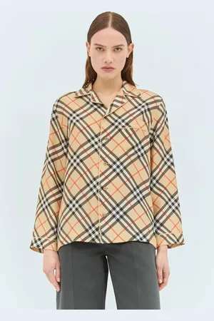 Burberry Check Silk Pyjama Chemise- Femme Chemises Beige Uk - 04