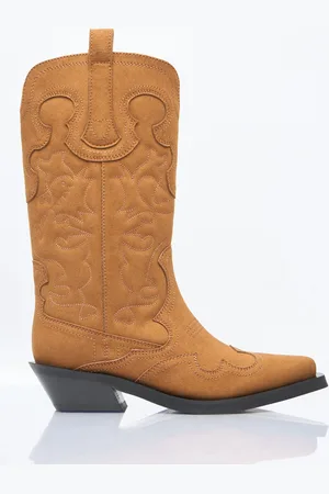 Ganni Mid Shaft Embroidered Western Bottes- Femme Bottines Et Bottes Eu - 36