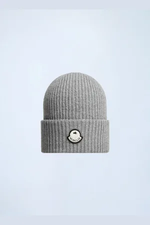 Moncler Logo Patch Beanie Hat - Chapeaux Grey One Size
