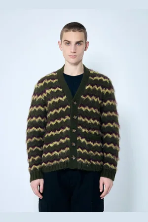 Brain Dead Zig Zag Striped Cardigan - Homme Pulls Green M