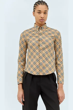Burberry Check Cotton Chemise- Femme Chemises Beige Uk - 04