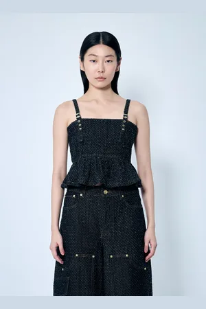 Ganni Fluffy Denim Strap Top - Femme Hauts Fr - 36
