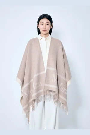 Max Mara Jacquard Wool Poncho - Femme Blousons Beige One Size