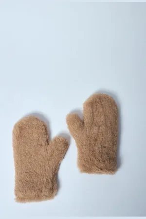 Max Mara Teddy Fabric Mittens - Femme Gants Beige S - M