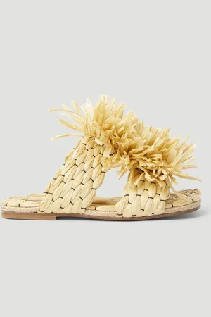 DRIES VAN NOTEN Fringe Embellished Raffia Slides - Femme Claquettes Beige Eu - 40
