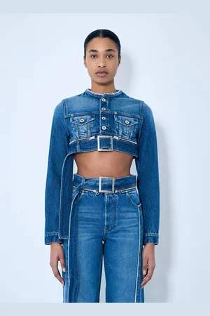 Jean Paul Gaultier Crop Denim Jacket With Zip-belt - Femme Blousons S