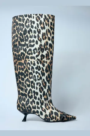 Ganni Leopard Eyelets Slouchy High Shaft Bottes- Femme Bottines Et Bottes Eu - 36