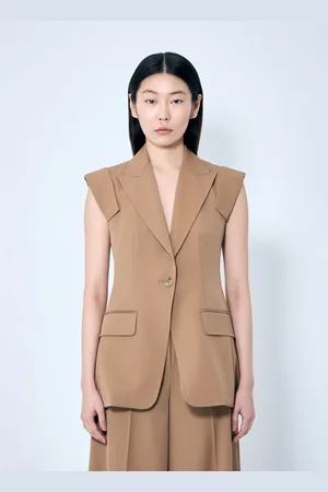 Max Mara Sleeveless Gabardine Jacket - Femme Blazers Camel It - 40