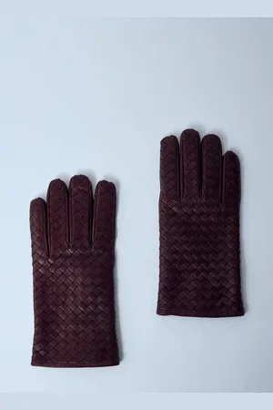 Bottega Veneta Intrecciato Leather Gloves - Homme Gants Burgundy It - 9