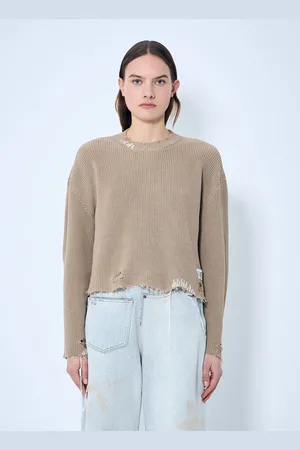 Maison Margiela Distressed Knit Sweater - Femme Pulls Beige Xs