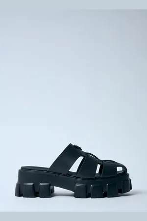 Prada Logo Plaque Rubber Sandales- Femme Compensées Eu - 39