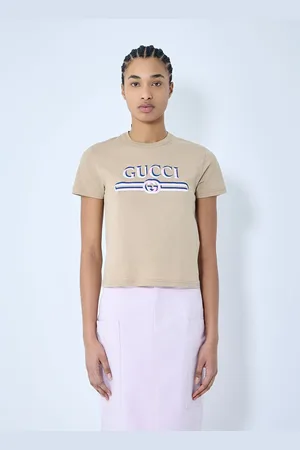 Gucci Printed Logo Motif T-shirt - Femme T-shirts Beige S