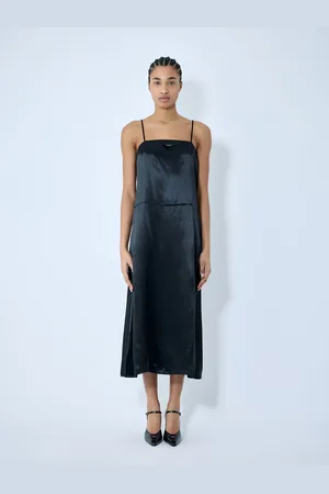 Prada Satin Logo Patch Midi Dress - Femme Robes It - 38