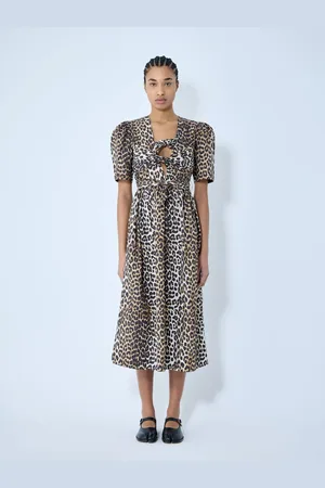 Ganni Leopard Print Tie Strap Midi Dress - Femme Robes Fr - 40