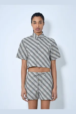 Burberry Crop Check Chemise- Femme Chemises Beige Uk - 06