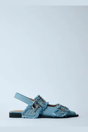 Ganni Feminine Buckle Ballerina Flats - Femme Chaussures Plates Denim Eu - 36
