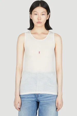 Saint Laurent Logo Embroidery Wool Tank Top - Femme Hauts Beige S