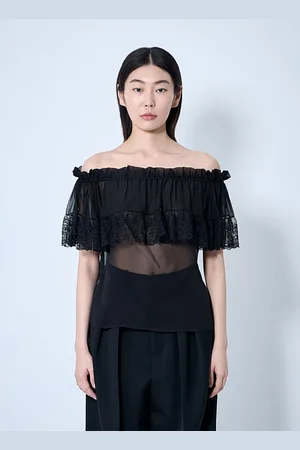 Saint Laurent Silk Crepe Muslin And Lace Blouse - Femme Hauts Fr - 36