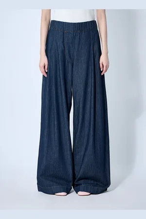 DRIES VAN NOTEN Denim Wide Leg Pantalon - Femme Pantalons Navy Xs