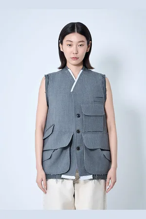 Maison Margiela Distressed Wool Waistcoat - Femme Hauts Grey It - 44
