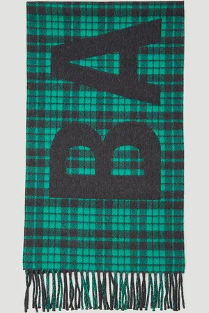 Balenciaga Logo Motif Tartan Scarf - Homme Echarpes Green One Size
