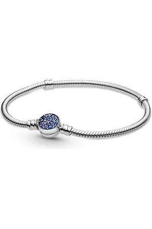 PANDORA Bracelet argent Maille Serpent Fermoir Médaillon Bleu Bijoux