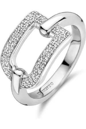 Ti Sento Bague - 12320ZI Rhodié Carrée Ajourée Et Pavée D