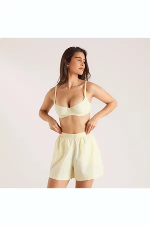Lounge Underwear Soutien-Gorge en Coton Rayé - Jaune