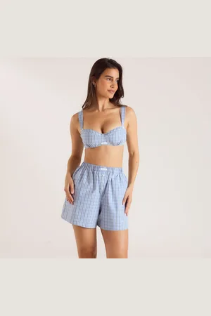 Lounge Underwear Bralette en Coton Vichy - Bleu